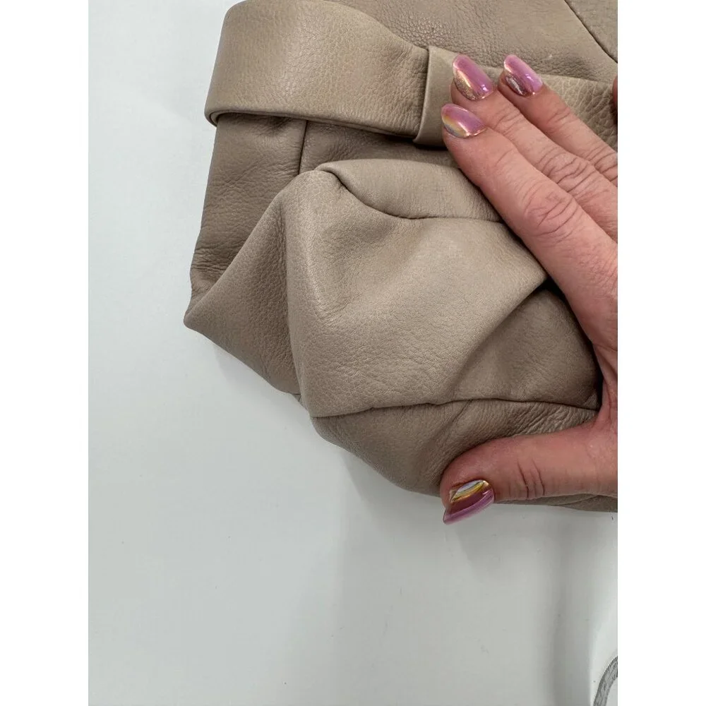 Foley + Corinna Jet Setter Taupe Leather Shoulder Bag With Front Zipper Pocket